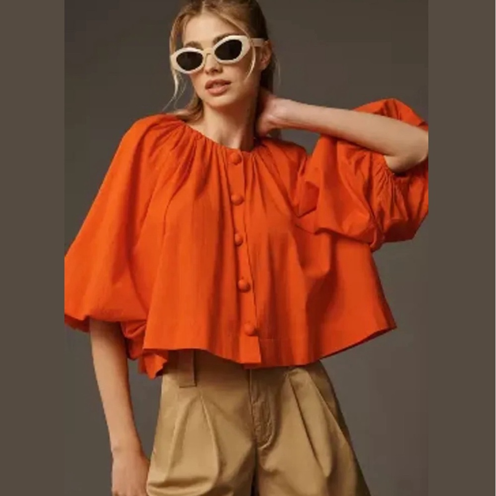 Rhode Veronica puff sleeve button down blouse size small